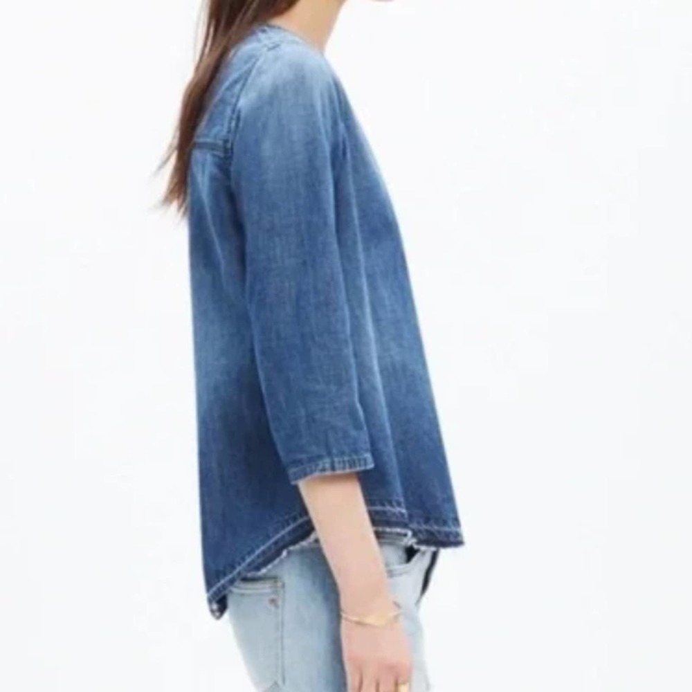 Madewell | Denim Raw Hem 3/4 Sleeve Top Size X-Small - Picture 3 of 8